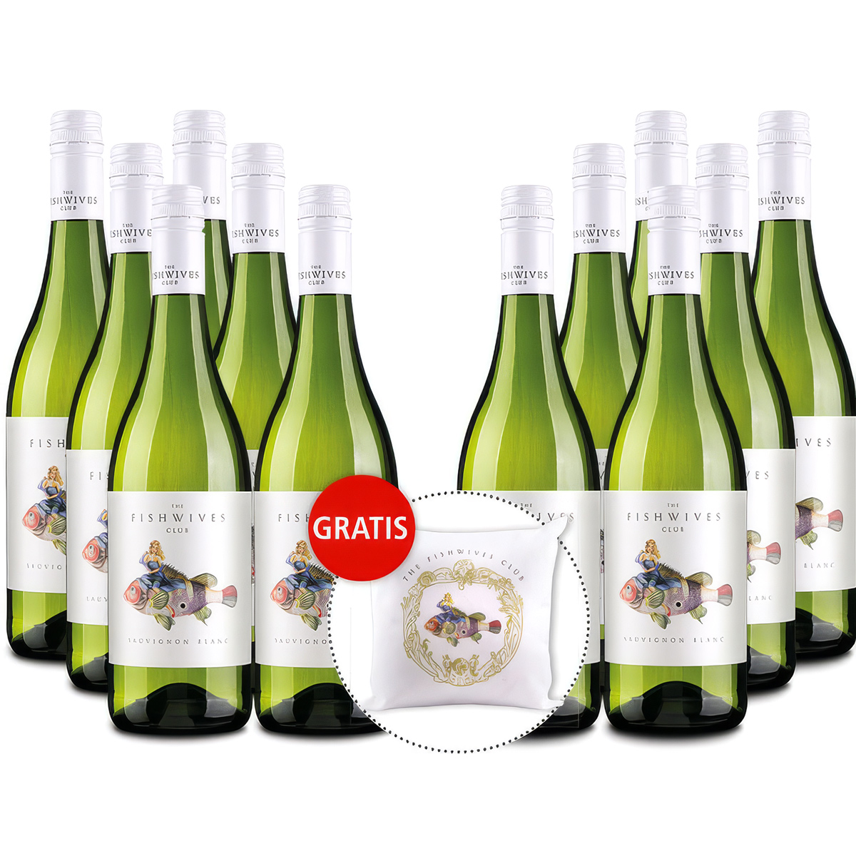 12er Weinpaket The Fishwives Club Sauvignon Blanc + Dekokissen gratis