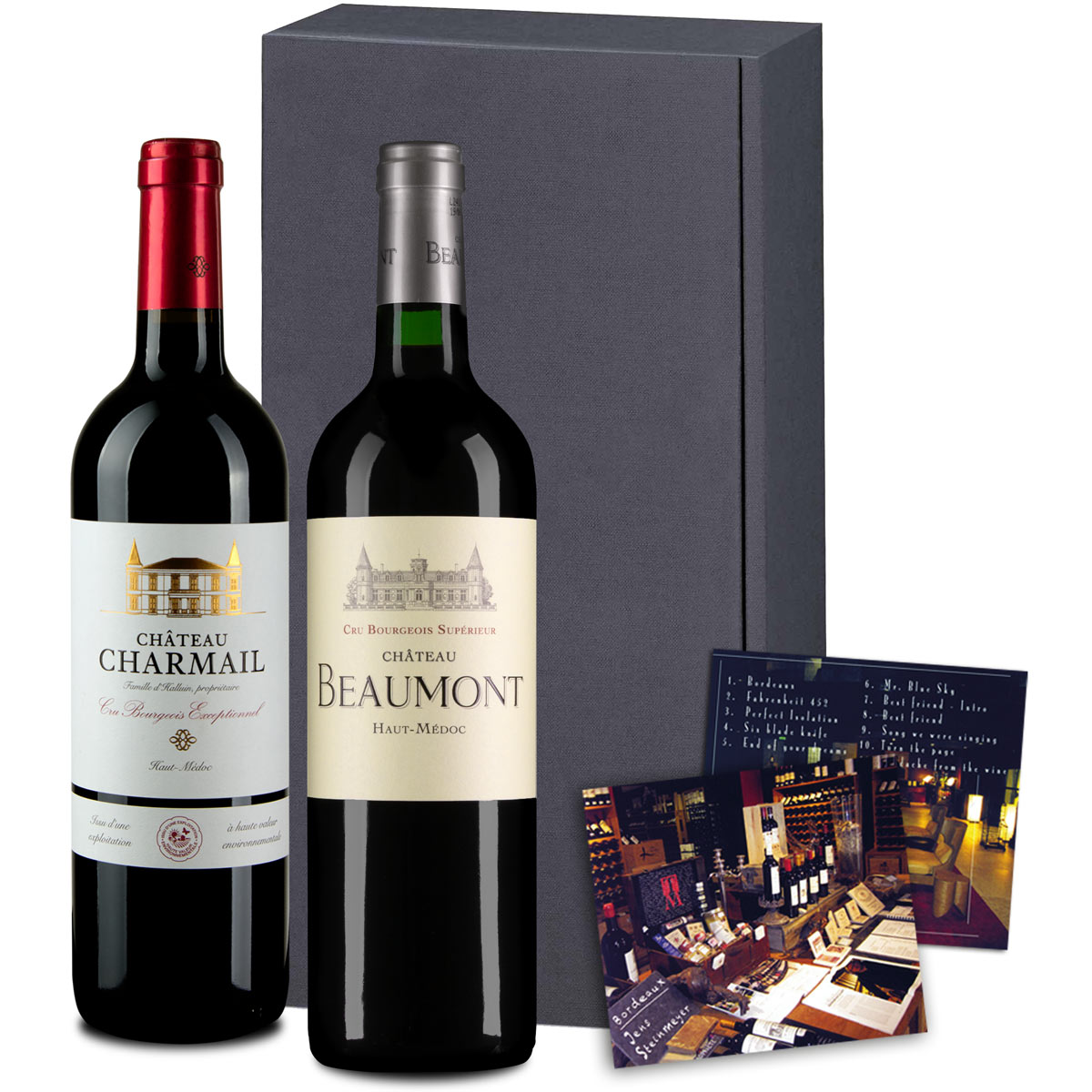 Geschenk-Set 2 Bordeaux-Weine mit CD