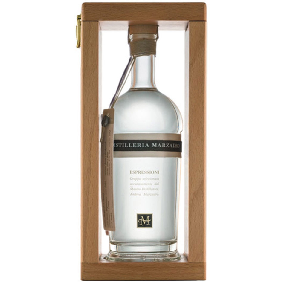 Marzadro Grappa Espressioni Bianca im passenden Holzrahmen