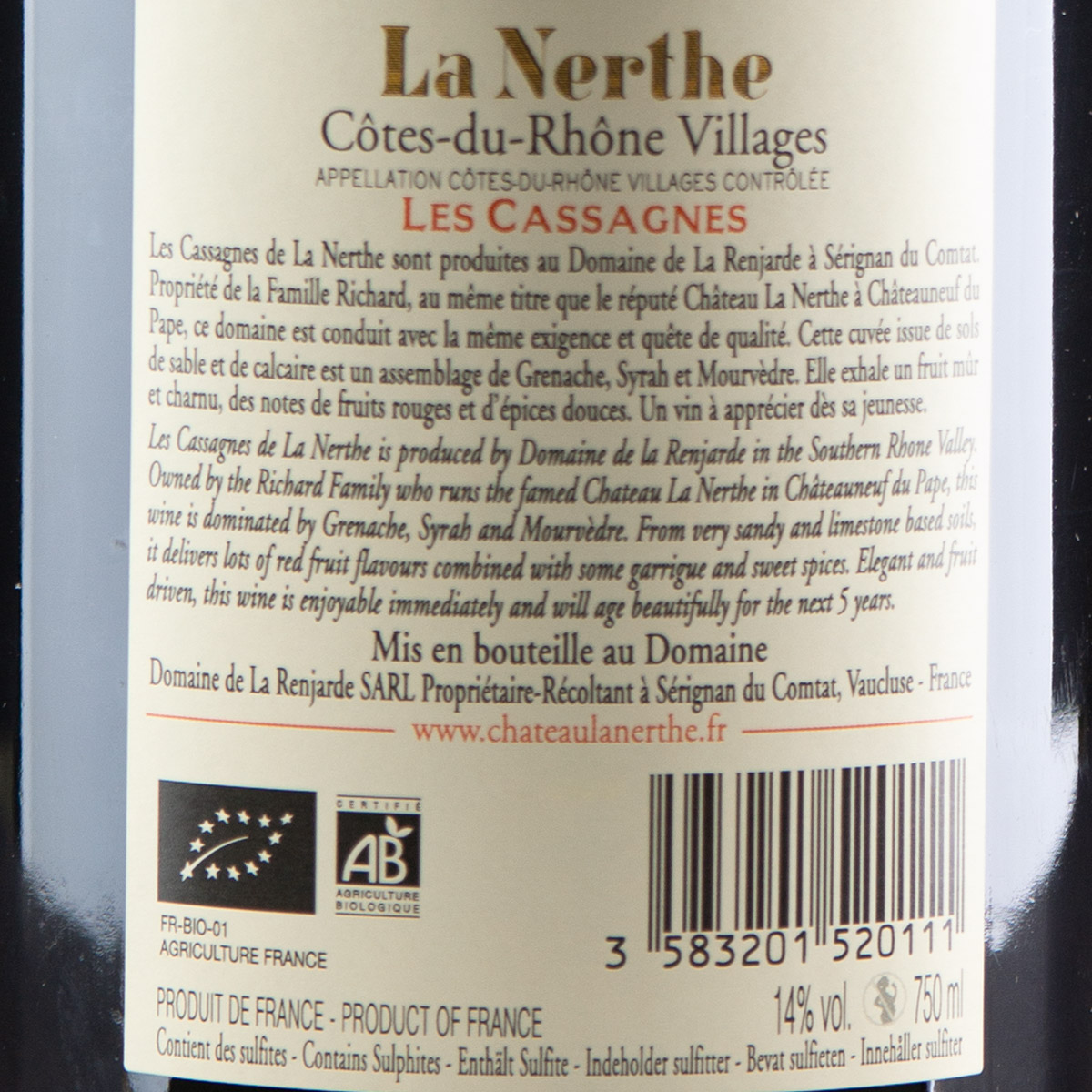 Château La Nerthe Les Cassagnes Côtes du Rhône Villages Rouge AOP