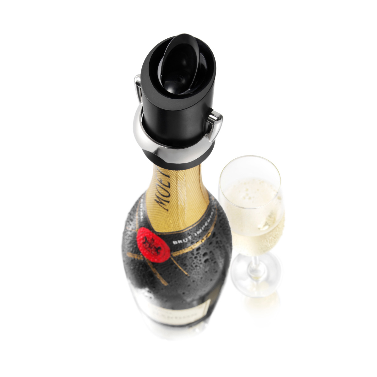 Vacu Vin Champagnerverschluss mit Ausgießer und Tropfenschutz, schwarz