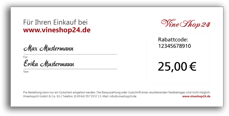 Geschenkgutschein Wein – Wert: 25 Euro