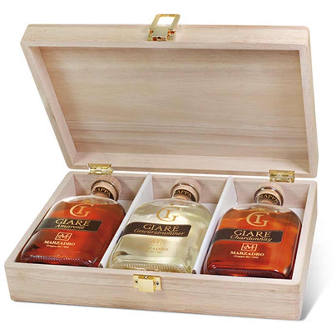 Marzadro Grappa Giare Collection 3 x 0,2 l in exklusiver Holzkiste Marzadro Grappa Giare Collection 3 x 0,2 l in exklusiver Holzkiste