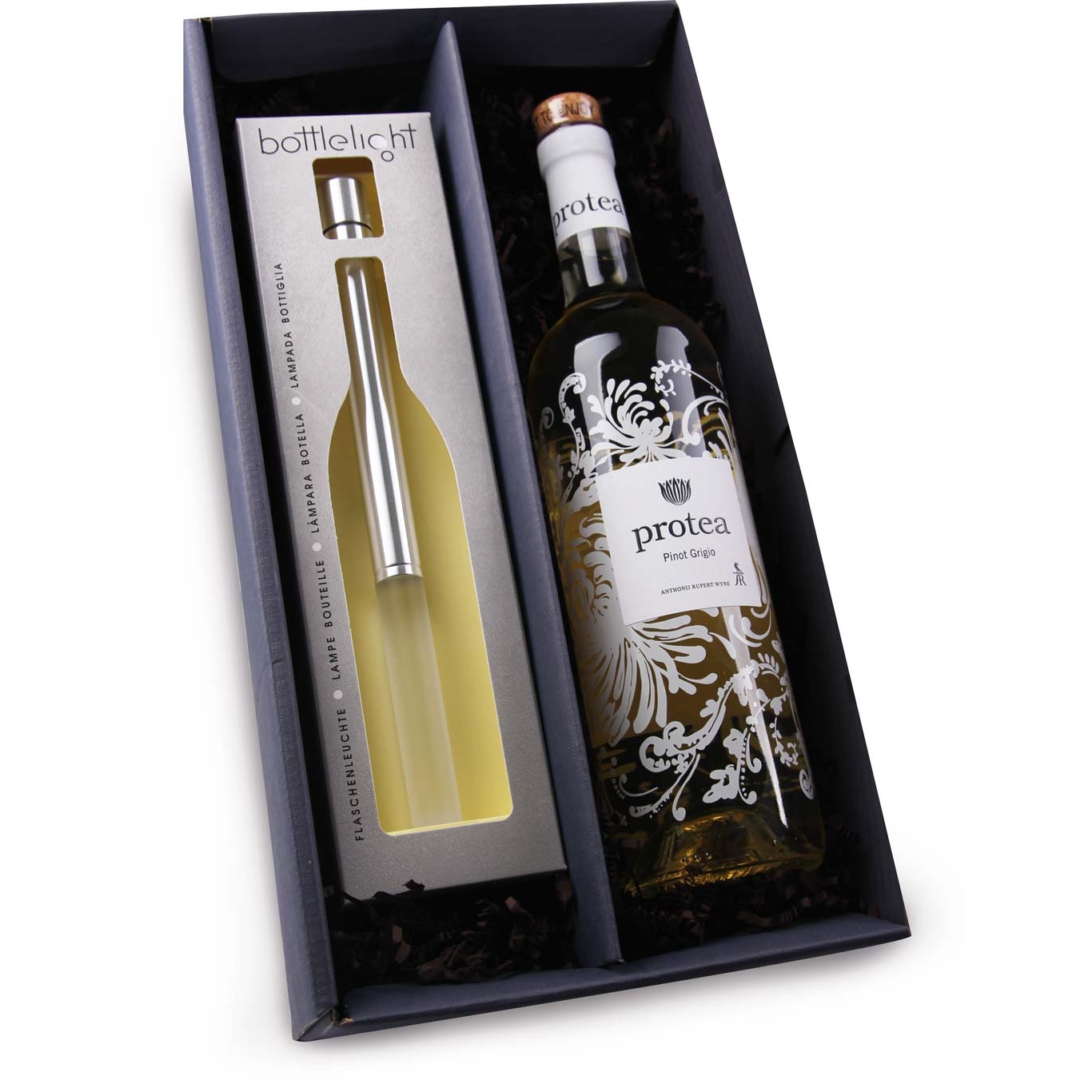 Geschenkset Protea Pinot Grigio mit Stableuchte Geschenkset Protea Pinot Grigio mit Stableuchte